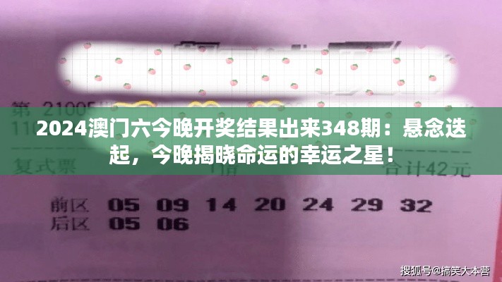 2024澳门六今晚开奖结果出来348期：悬念迭起，今晚揭晓命运的幸运之星！