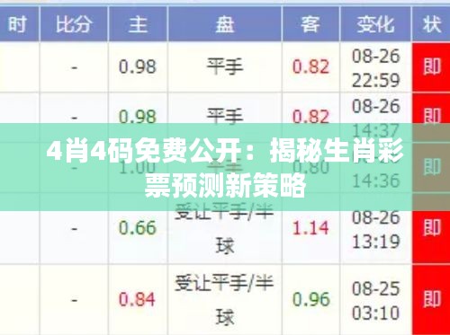 4肖4码免费公开：揭秘生肖彩票预测新策略