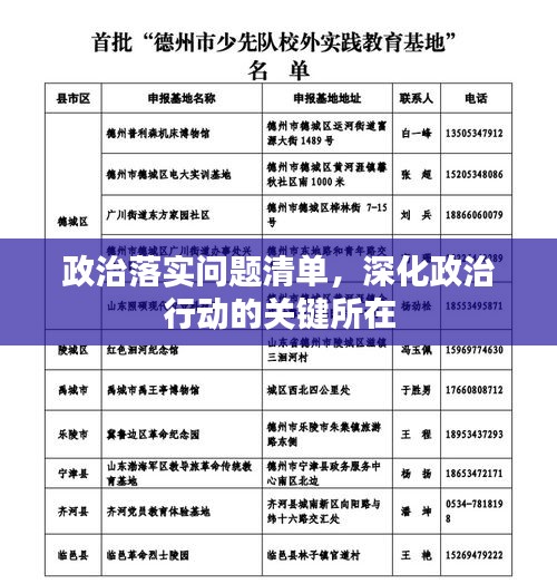 政治落实问题清单，深化政治行动的关键所在