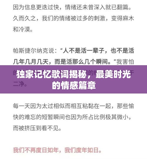 独家记忆歌词揭秘，最美时光的情感篇章